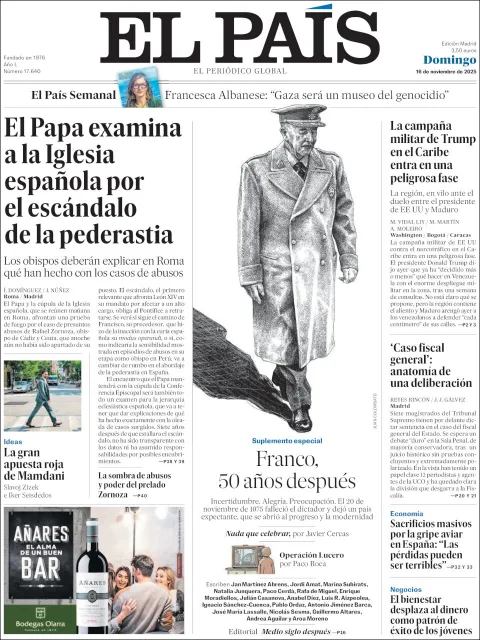 Portada de El Pais del domingo, 16 de noviembre de 2025