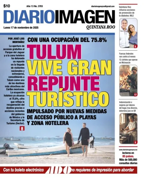 Portada de Diario Imagen Quintana Roo del lunes, 17 de noviembre de 2025