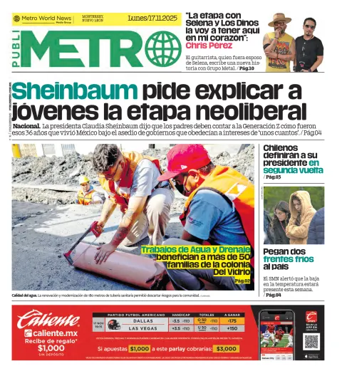 Portada de Publimetro Monterrey del lunes, 17 de noviembre de 2025