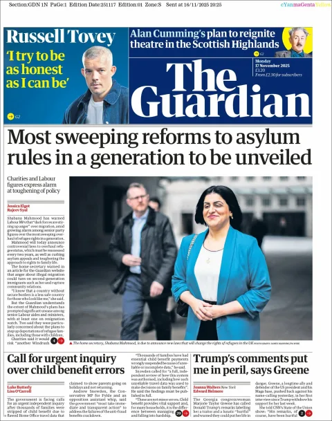 Portada de The Guardian (reino Unido)
