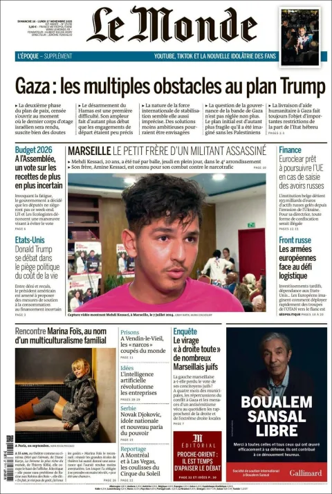Portada de Le Monde del lunes, 17 de noviembre de 2025