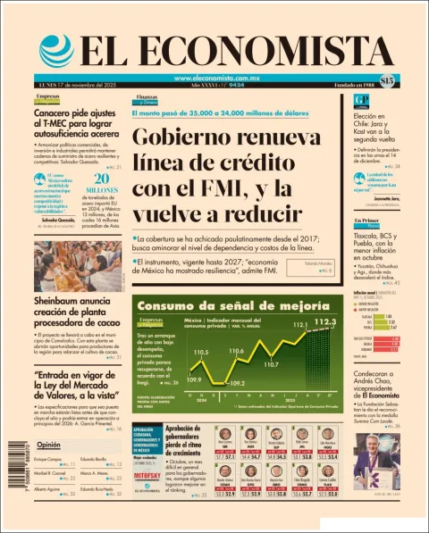 Portada de El Economista del lunes, 17 de noviembre de 2025