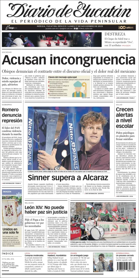 Portada de Diario de Yucatán del lunes, 17 de noviembre de 2025