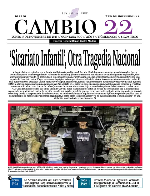 Portada de Diario Cambio 22 (contraportada) del lunes, 17 de noviembre de 2025