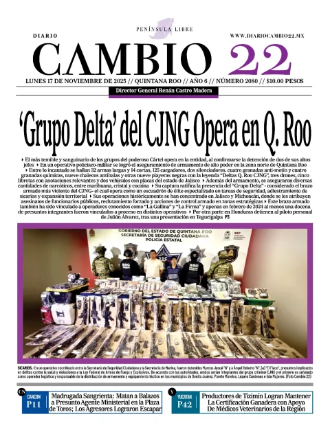 Portada de Diario Cambio 22 (portada) del lunes, 17 de noviembre de 2025