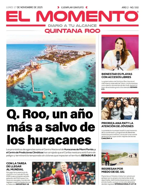 Portada de El Momento Quintana Roo del lunes, 17 de noviembre de 2025