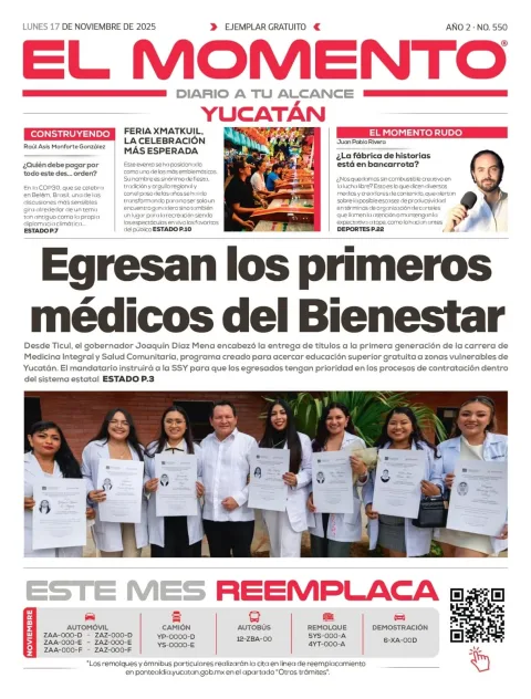 Portada de El Momento Yucatan del lunes, 17 de noviembre de 2025