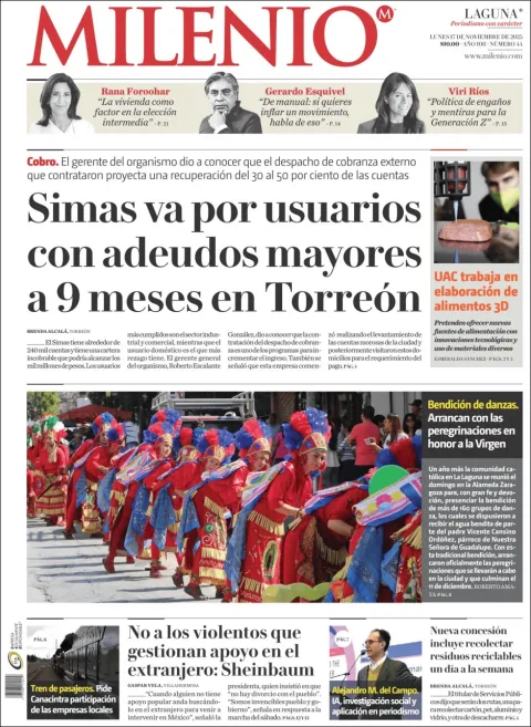 Portada de Milenio Laguna del lunes, 17 de noviembre de 2025