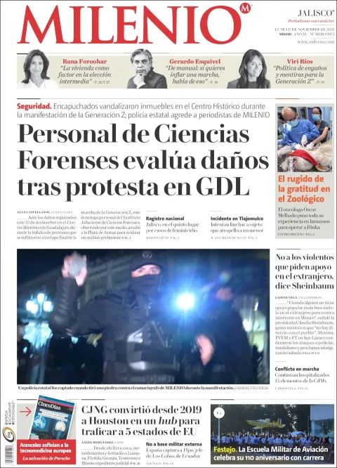 Portada de Milenio Jalisco del lunes, 17 de noviembre de 2025