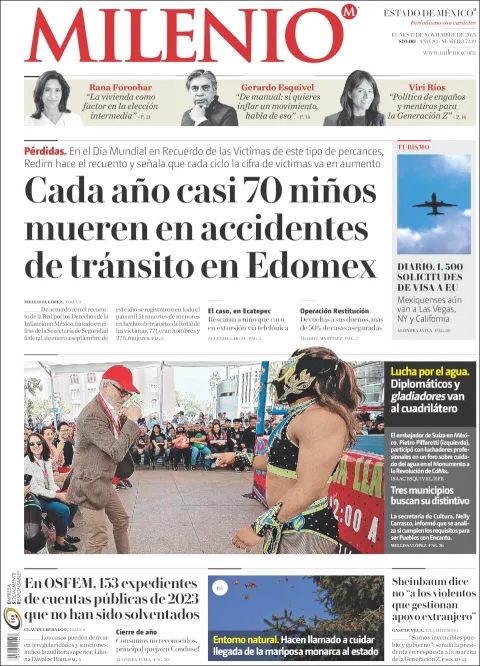 Portada de Milenio Edo de Mexico del lunes, 17 de noviembre de 2025