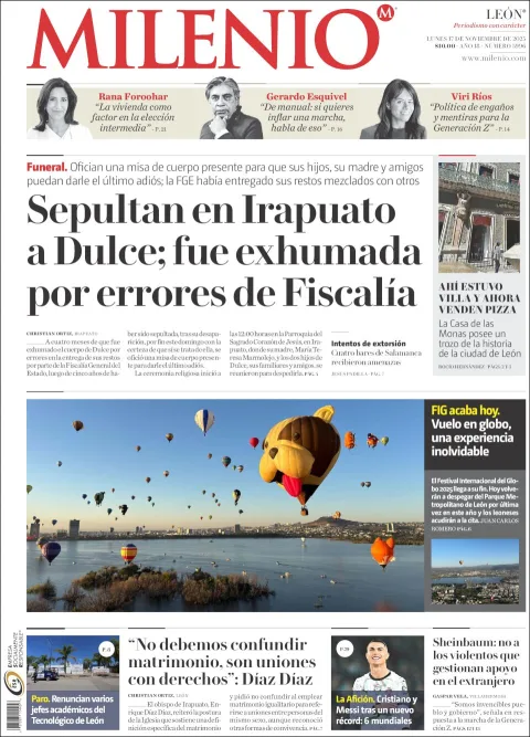 Portada de Milenio Leon del lunes, 17 de noviembre de 2025