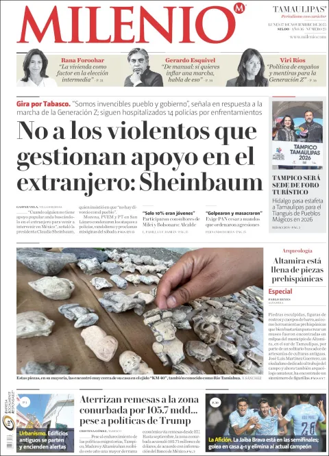 Portada de Milenio Tamaulipas del lunes, 17 de noviembre de 2025