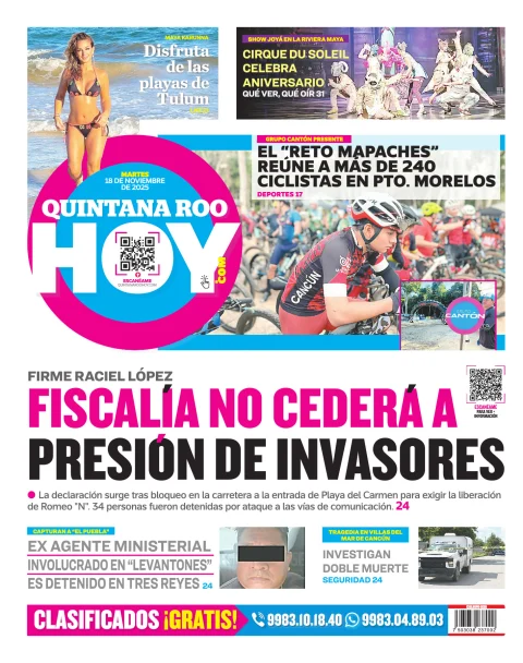 Portada de Quintana Roo Hoy (contraportada)