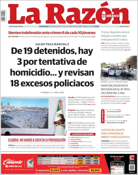 Portada de La Razon del martes, 18 de noviembre de 2025