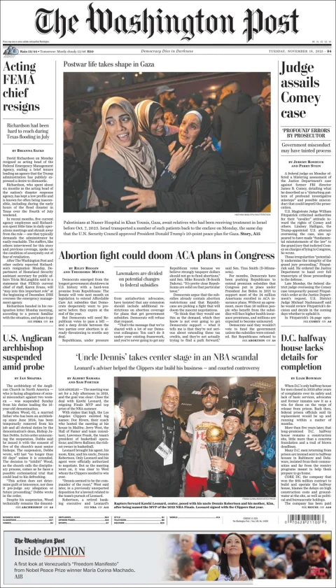 Portada de The Washington Post del martes, 18 de noviembre de 2025