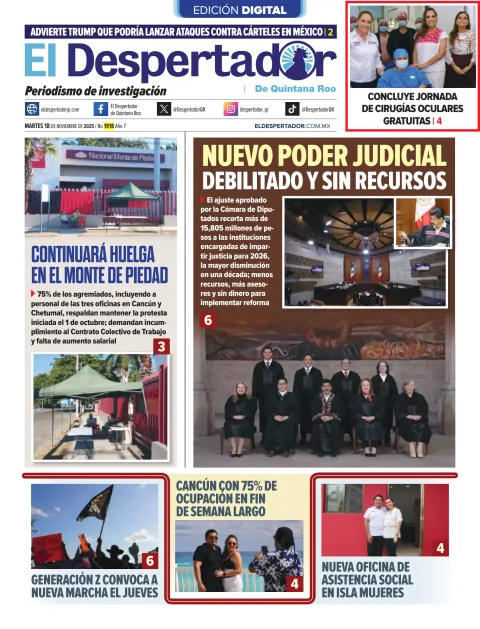 Portada de El Despertador de Quintana Roo del martes, 18 de noviembre de 2025