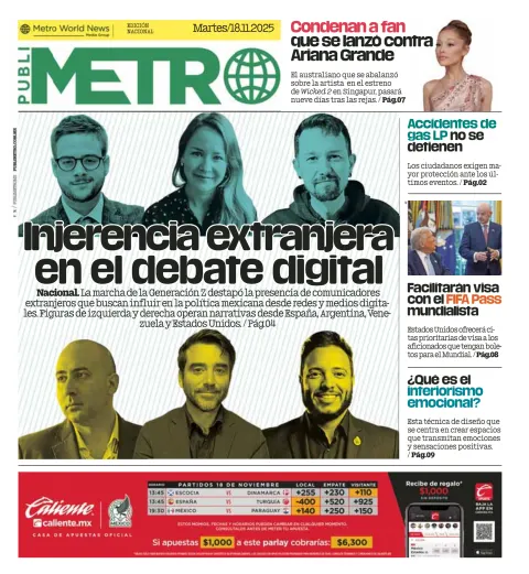 Portada de Publimetro Monterrey del martes, 18 de noviembre de 2025