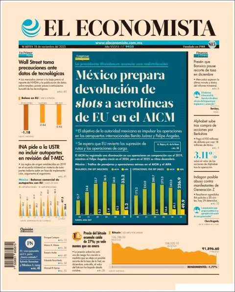 Portada de El Economista del martes, 18 de noviembre de 2025