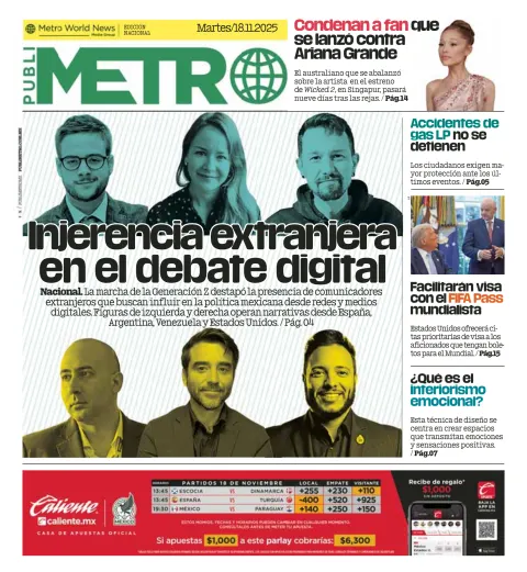 Portada de Publimetro Nacional del martes, 18 de noviembre de 2025