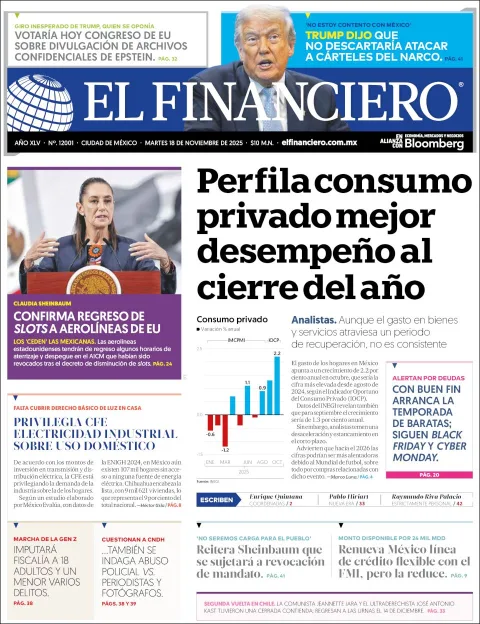 Portada de El Financiero del martes, 18 de noviembre de 2025