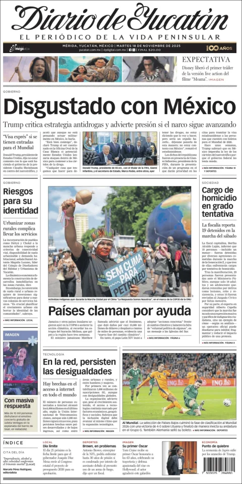 Portada de Diario de Yucatán del martes, 18 de noviembre de 2025