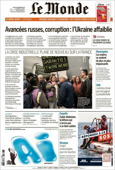 Portada de Le Monde del martes, 18 de noviembre de 2025