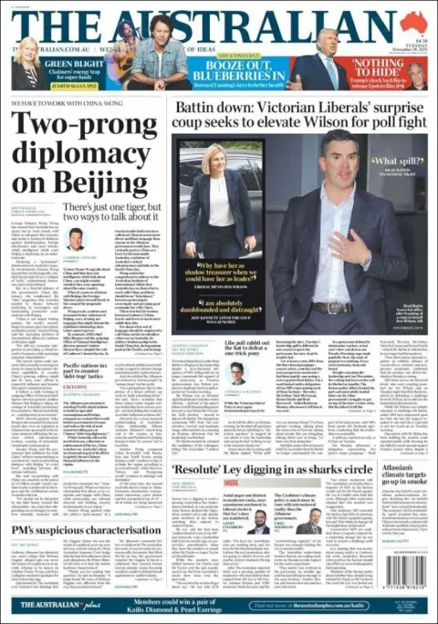 Portada de The Australian del martes, 18 de noviembre de 2025