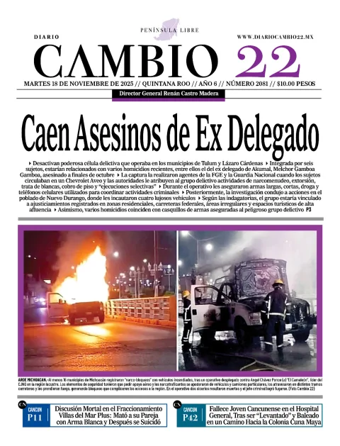 Portada de Diario Cambio 22 (portada) del martes, 18 de noviembre de 2025