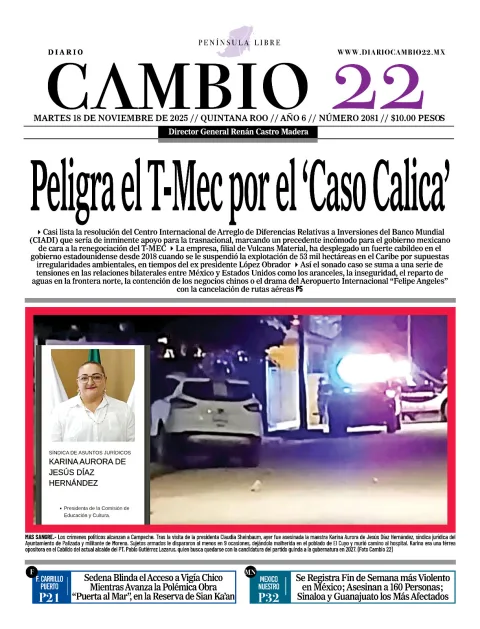 Portada de Diario Cambio 22 (contraportada) del martes, 18 de noviembre de 2025