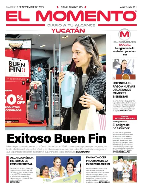 Portada de El Momento Yucatan del martes, 18 de noviembre de 2025