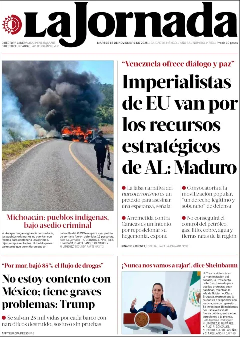 Portada de La Jornada del martes, 18 de noviembre de 2025