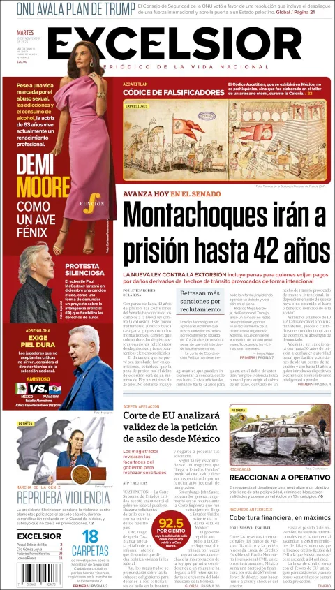 Portada de Excelsior del martes, 18 de noviembre de 2025