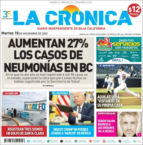 Portada de La Cronica del martes, 18 de noviembre de 2025