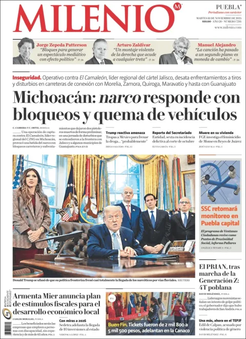 Portada de Milenio Puebla del martes, 18 de noviembre de 2025