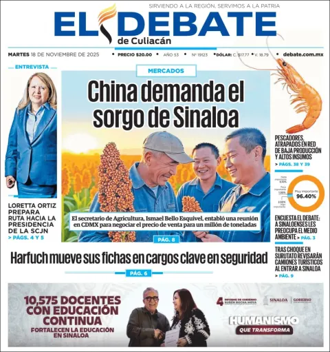Portada de El Debate de Culiacan del martes, 18 de noviembre de 2025
