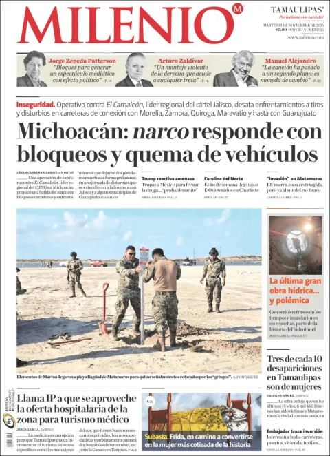 Portada de Milenio Tamaulipas del martes, 18 de noviembre de 2025