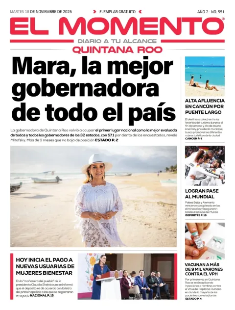 Portada de El Momento Quintana Roo del martes, 18 de noviembre de 2025