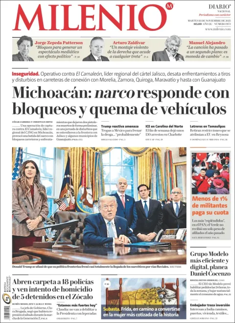Portada de Milenio del martes, 18 de noviembre de 2025