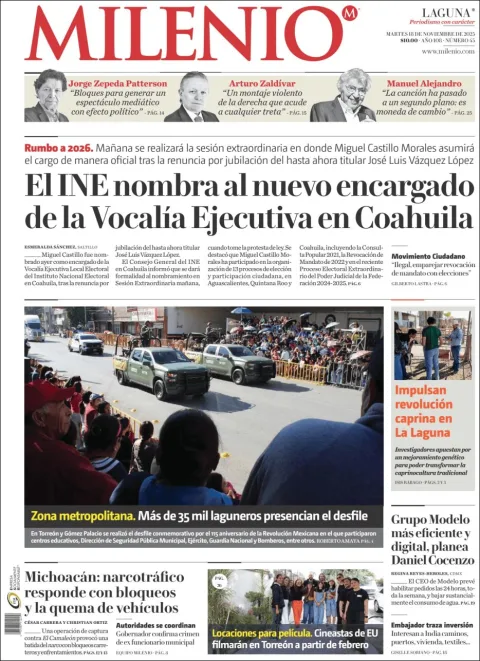 Portada de Milenio Laguna del martes, 18 de noviembre de 2025