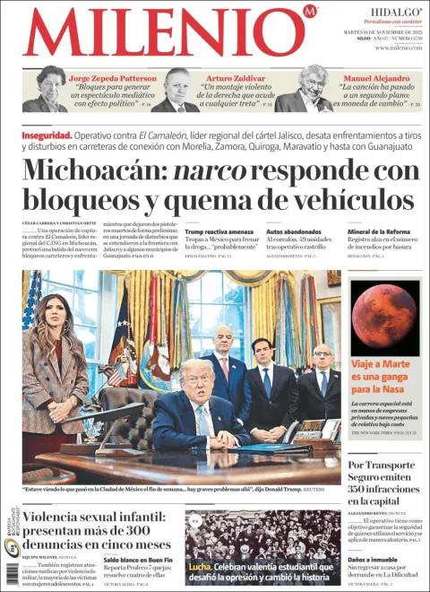 Portada de Milenio Hidalgo del martes, 18 de noviembre de 2025