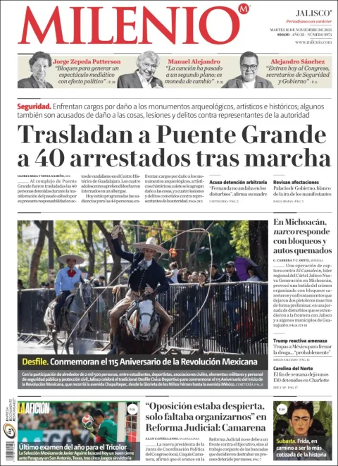 Portada de Milenio Jalisco del martes, 18 de noviembre de 2025
