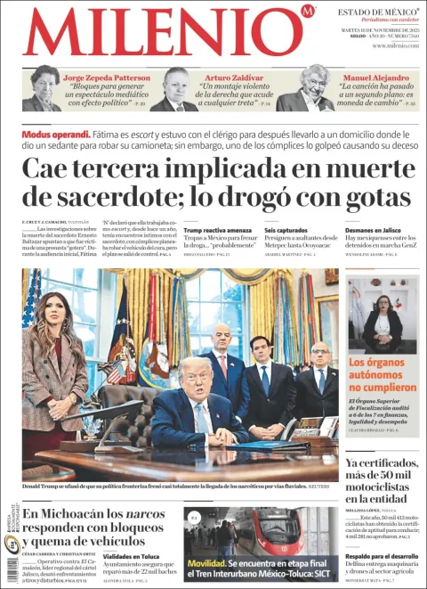 Portada de Milenio Edo de Mexico del martes, 18 de noviembre de 2025