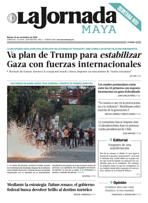Portada de La Jornada Maya Quintana Roo del martes, 18 de noviembre de 2025