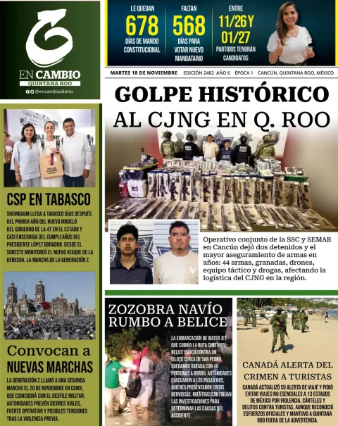 Portada de En Cambio - Quintana Roo (portada) del martes, 18 de noviembre de 2025