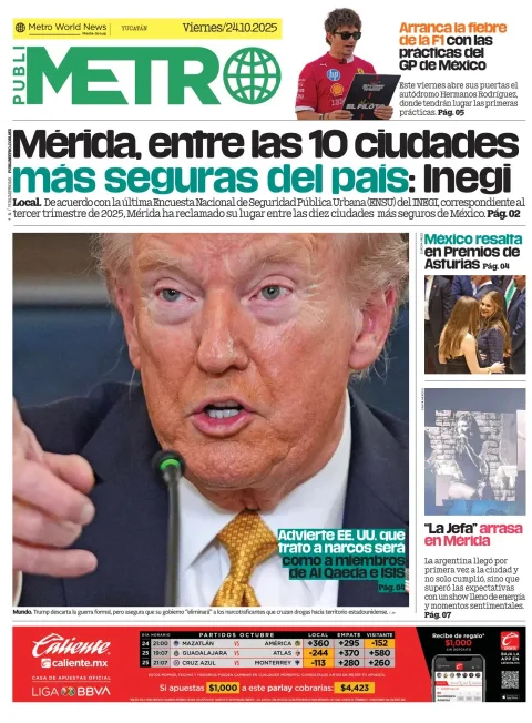 Portada de Publimetro Merida del viernes, 24 de octubre de 2025