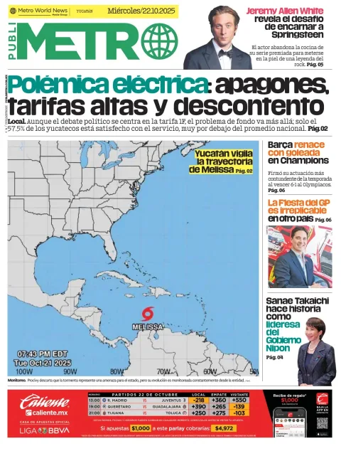 Portada de Publimetro Merida del miércoles, 22 de octubre de 2025