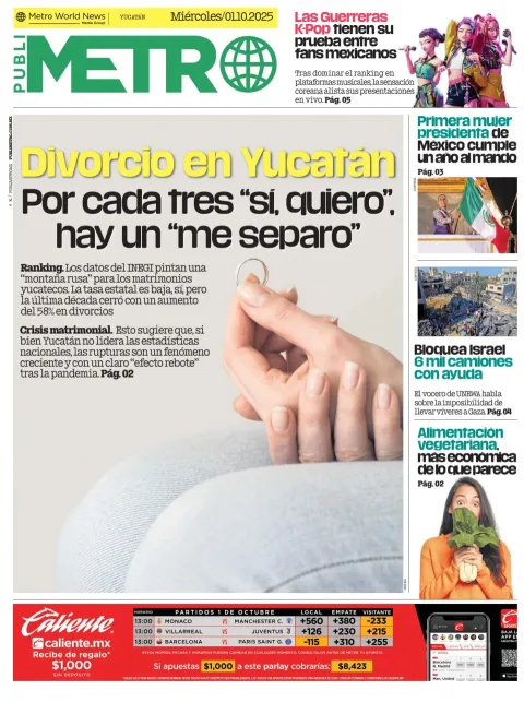 Portada de Publimetro Merida del miércoles, 1 de octubre de 2025