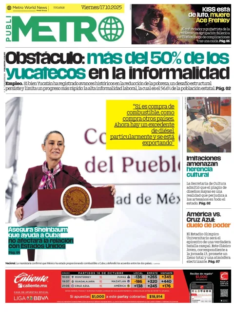Portada de Publimetro Merida del viernes, 17 de octubre de 2025