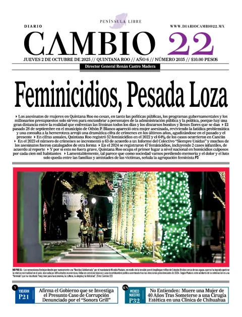 Portada de Diario Cambio 22 (contraportada) del jueves, 2 de octubre de 2025