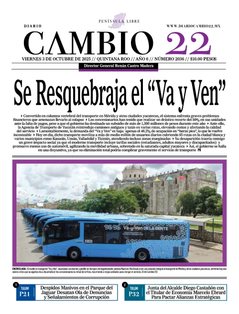 Portada de Diario Cambio 22 (portada) del viernes, 3 de octubre de 2025